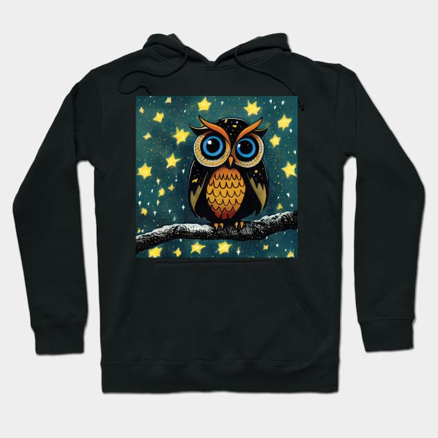 Owl with big Blue eyes and Stars Hoodie by Geminiartstudio